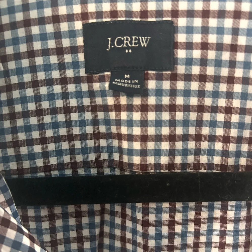 Men's J Crew button down burgundy blue Checkered Shirt preppy work 100% cotton
